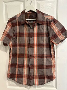 Prana Men's Short-Sleeve Plaid Button-Up Shirt - Brown & Orange